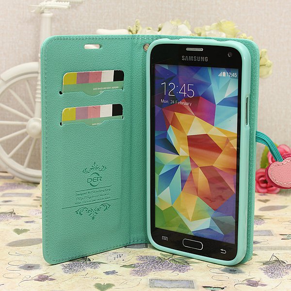 Cherry Flip PU Wallet Leather Case For Samsung Galaxy S5 SV i9600