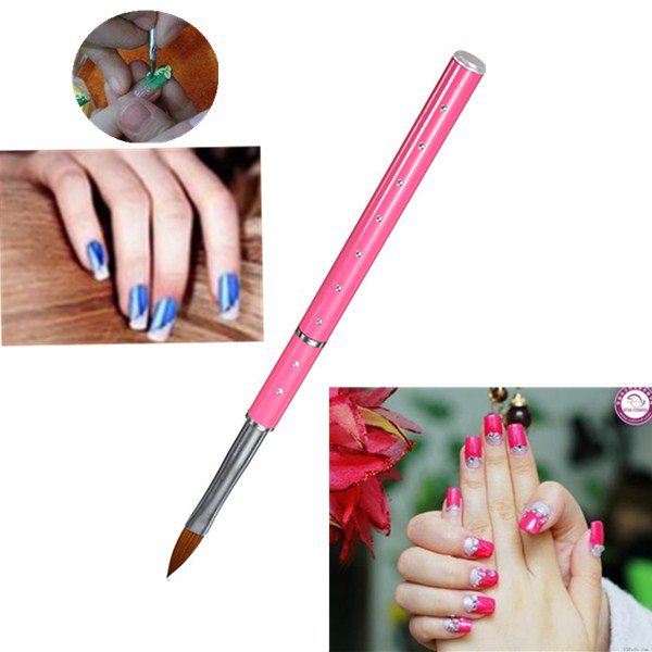 Pink NO.8 Crystal Carving Nail Art Pen Brush Powder Design Tool