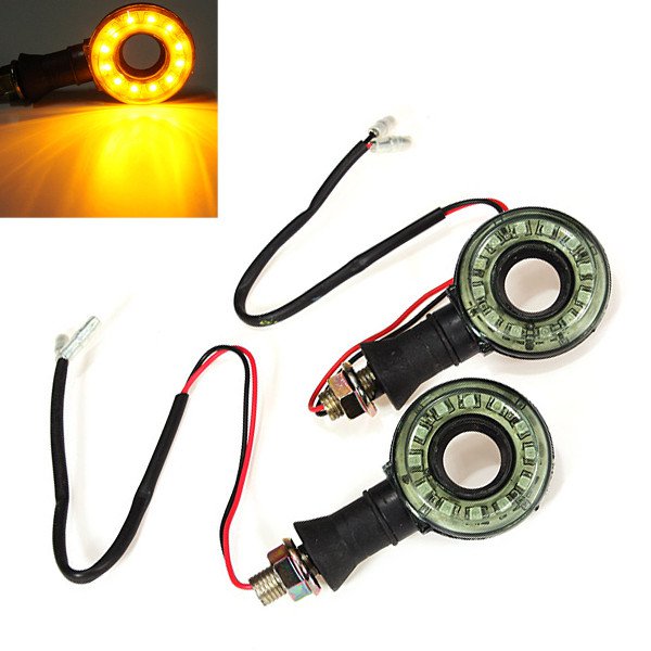2x Motorcycle Round Hollow Turn Signals Lights 12V 12 LED Amber