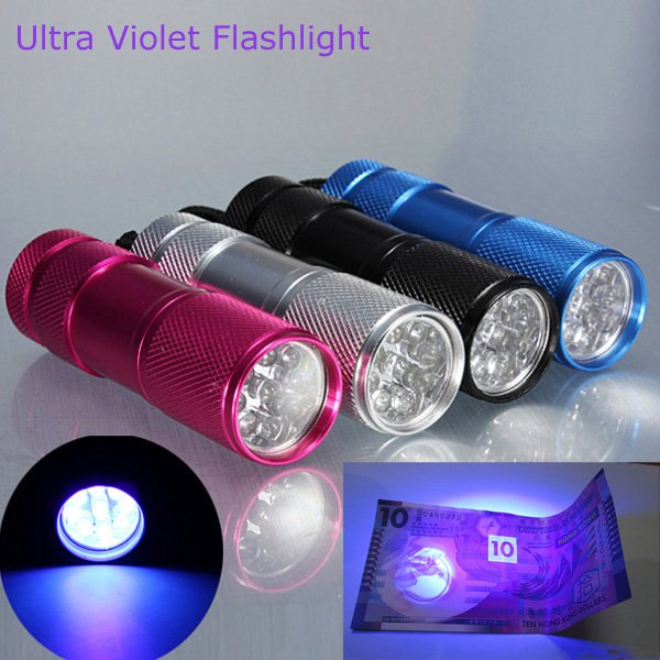 385-400nm 9 x UV LED Ultra Violet Flashlight Torch AAA