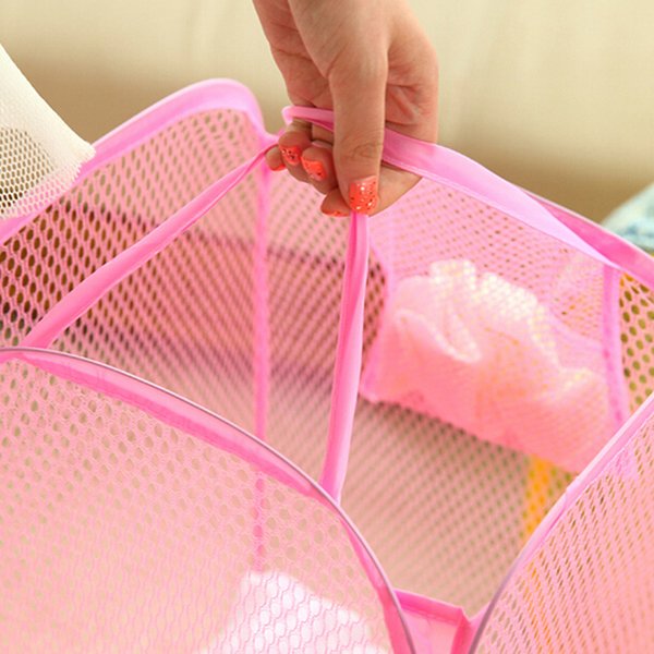 Nylon Foldable Washing Clothes Mesh Laundry Basket Bag Storage
