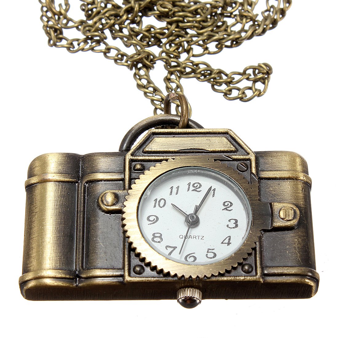 Vintage Xmas Christmas Brass Camera Necklace Pocket Watch
