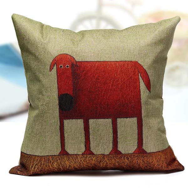 Abstract Square Printed Dog Chien Linen Pillow Case Sofa Decor Cushion