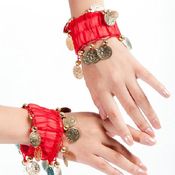 Belly Dance Wrist Ankle Cuffs Golden Coins Beads Bracelets