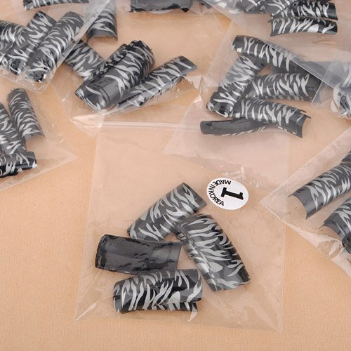 100pcs silver Leopard black False Acrylic 3D Nail Art Tips