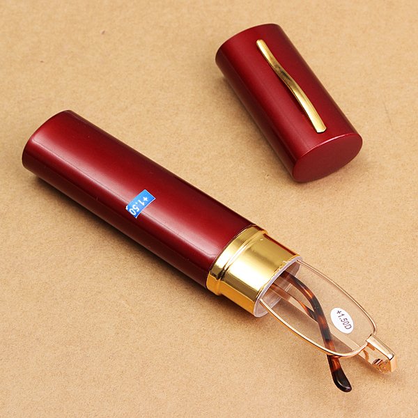 Portable Reading Glasses Red Case Resin Glass Tube Type Case Glasses