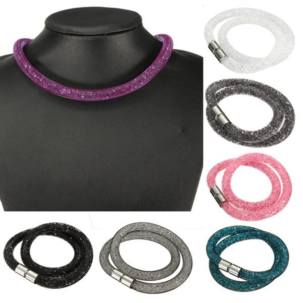 Stardust Mesh Crystal Magnet Buckle Clasp Double Bracelet Necklace