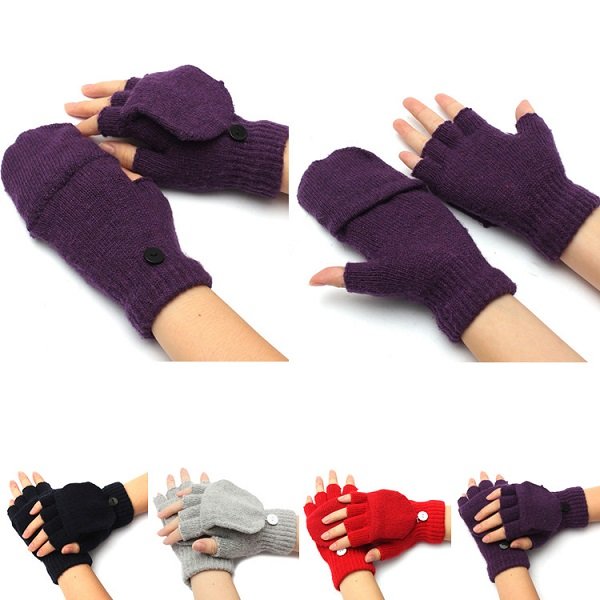 Men Woman Flip Fingerless Knitted Mitten Combo Half Finger Gloves