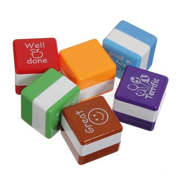 6Pcs Teacher Stamper Self Inking Reward Stamps Motivation Sticker