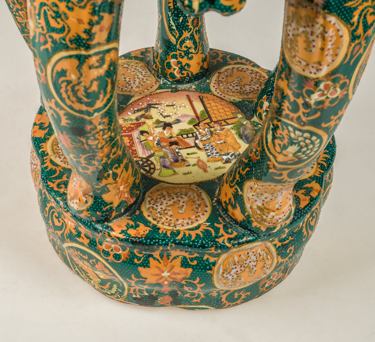 Large Antique Japanese Satsuma Garden Stool Planter 18 inches tall