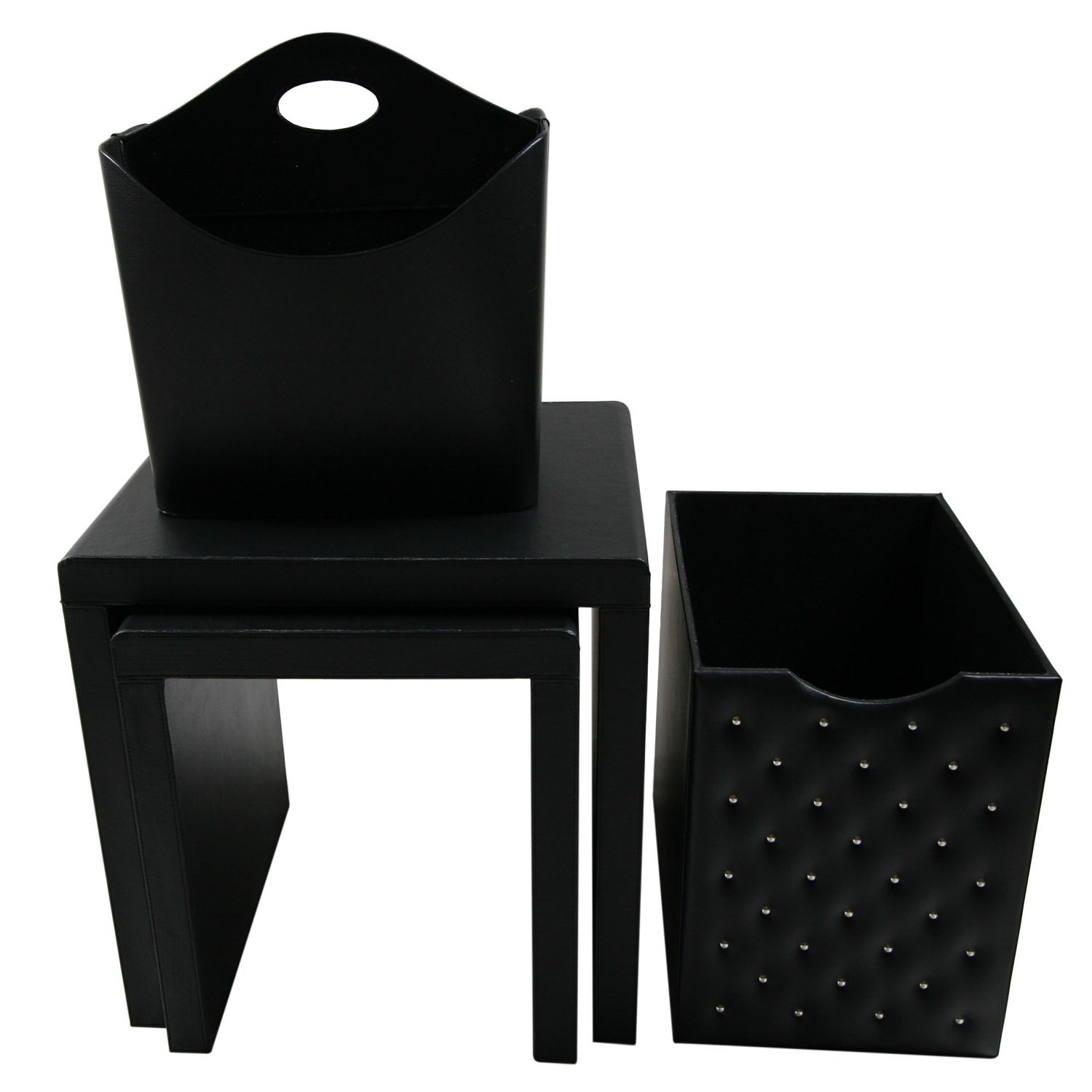 Black Leatherette Side Tables and Storage Accessories (set of 4)