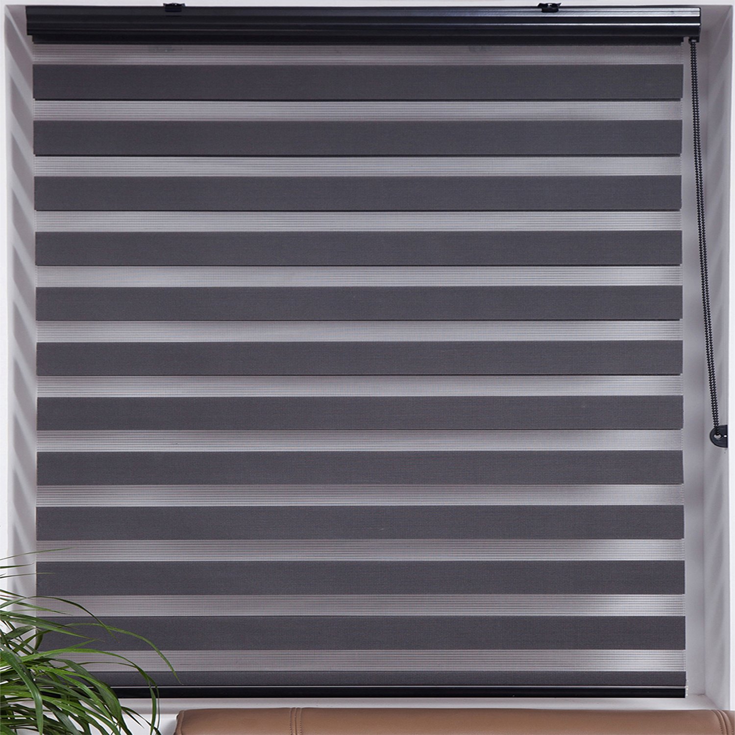 Dark Gray - Zebra Sheer Striped Roller Blind / Shade - 36 in. (W) x78 in. (L)