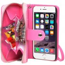 For iPhone 6 Magenta 2 in 1 Separable Zipper Wallet Leather Case with Lanyard