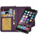 For iPhone 6 Plus Purple Separable Wallet Style Magnetic Flip PU Leather Case with Lanyard