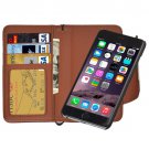 For iPhone 6 Plus Brown Separable Wallet Style Magnetic Flip PU Leather Case with Lanyard