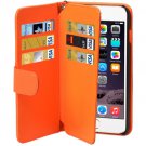 For iPhone 6 Plus Orange Wallet Style Six Card Slots PU Leather Case with Lanyard
