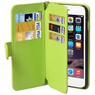 For iPhone 6 Plus Green Wallet Style Six Card Slots PU Leather Case with Lanyard