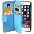 For iPhone 6 Plus Blue Wallet Style Six Card Slots PU Leather Case with Lanyard