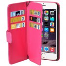 For iPhone 6 Plus Magenta Wallet Style Six Card Slots PU Leather Case with Lanyard