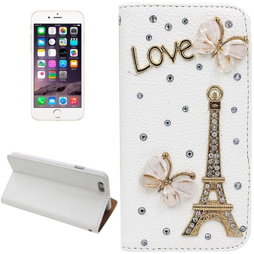For iPhone 6 Plus Eiffel Tower Diamond Encrusted Leather Case with Holder & Card Slots