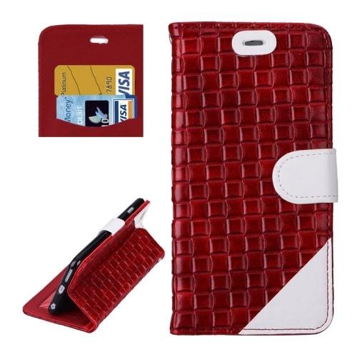 For iPhone 6 Plus Red + White Woven Leather Case with Card Slots, Wallet & Holder