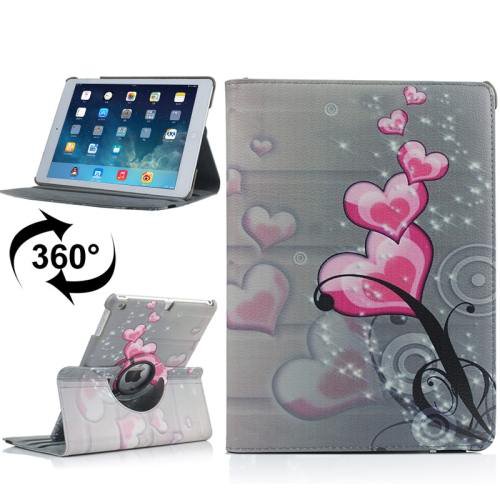 For iPad Air Rotatable Hearts Pattern Leather Case with 3 Gears Holder