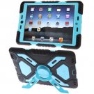 For iPad Air Blue PEPK Dual Layer Silicone + Plastic Combination Case with Holder & Sticker