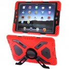For iPad Air Red PEPK Dual Layer Silicone + Plastic Combination Case with Holder & Sticker