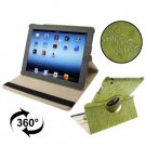 For iPad 4/3/2 Green Embossing Flower Rotatable Sleep / Wake-up Function Leather Case with Holder