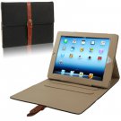 For iPad 4/3/2 Black Leather Case/Bag with 3 Gear Holder & Buckle and Sleep/Wake-up Function