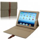 For iPad 4/3/2 Grey Leather Case/Bag with 3 Gear Holder & Buckle and Sleep/Wake-up Function