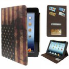 For iPad 4/3/2 Retro USA Flag Leather Case with Credit Card Slot