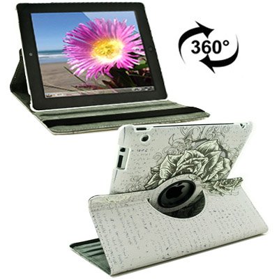 For iPad 4/3/2 360 Degree Rotation Rose Pattern Flip Leather Case with Holder