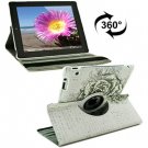 For iPad 4/3/2 360 Degree Rotation Rose Pattern Flip Leather Case with Holder