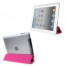 For iPad 4/3/2 Magenta ENKAY 4-folding Toothpick Texture PU Leather Cover Plastic Case with holder