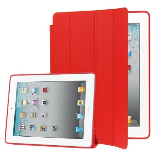 For iPad 4/3/2 Red 4-folding Slim Smart Cover Leather Case with Holder