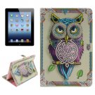 For iPad 4/3/2 Owl Pattern Leather Case with Holder, Card Slots & Wallet