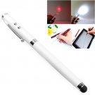 Capacitive Stylus Pen + Ball Pen + Red Laser Pointer + White LED Flashlight - White
