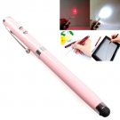 Capacitive Stylus Pen + Ball Pen + Red Laser Pointer + White LED Flashlight - Pink