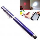 Capacitive Stylus Pen + Ball Pen + Red Laser Pointer + White LED Flashlight - Blue