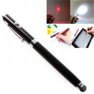 Capacitive Stylus Pen + Ball Pen + Red Laser Pointer + White LED Flashlight - Black