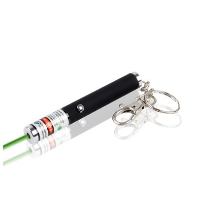 4mw Green Light Laser Pointer Pen with Keychains - Black