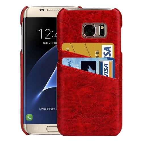 For Samsung Galaxy S7 Edge Red Oil Wax Texture Leather Back Cover Case with Card Slots
