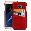 For Samsung Galaxy S7 Edge Red Oil Wax Texture Leather Back Cover Case with Card Slots