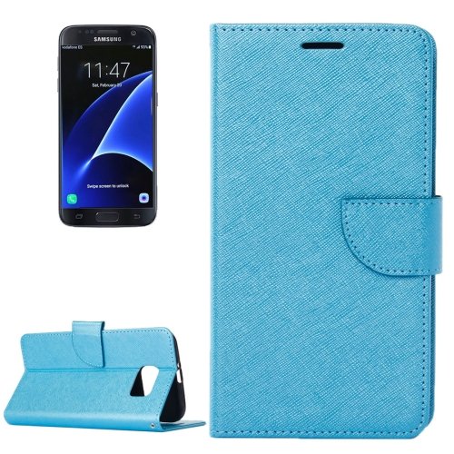For Galaxy S7 Edge Blue Cross Texture Leather Case with Holder, Card Slots & Wallet