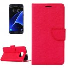For Galaxy S7 Edge Red Cross Texture Leather Case with Holder, Card Slots & Wallet