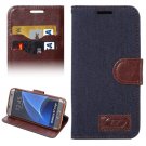 For Galaxy S7 Edge Black Jeans Horizontal Flip Leather Case with Holder & Card Slots
