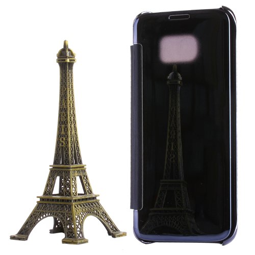 For Galaxy S7 Edge Black Electroplating Mirror Horizontal Flip PC + PU Leather Case