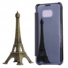 For Galaxy S7 Edge Dark Blue Electroplating Mirror Horizontal Flip PC + PU Leather Case