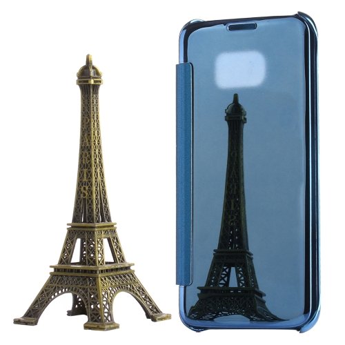 For Galaxy S7 Edge Blue Electroplating Mirror Horizontal Flip PC + PU Leather Case